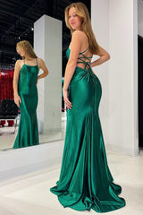 Emerald Prom Dress Scoop Neck Lace Up Mermaid Long Prom Gown Evening Dress
