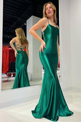 Emerald Prom Dress Scoop Neck Lace Up Mermaid Long Prom Gown Evening Dress