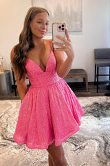 Eulalia Homecoming Dress Pretty A Line V neck Sequin Short Party Cocktail Dress