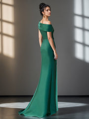 Evening Dresses with Ruffles & Appliques in Trumpet/Mermaid Style and Short One-Shoulder Sleeves