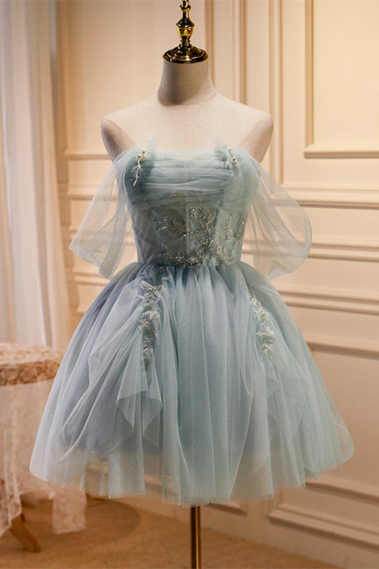 Fairy Homecoming Dress Tulle Beading Chic Off the Shoulder Style Lace Up Back A Line Party Short Cocktail Dress