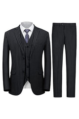 Fancy Black Notched Lapel 3 Piece Business Men's Suit