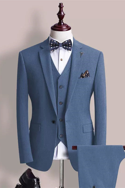 Fancy Blue 3 Piece Notched Lapel Prom Suit for Men