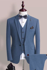 Fancy Blue 3 Piece Notched Lapel Prom Suit for Men