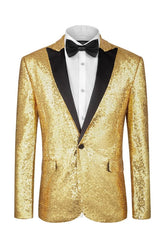Fancy Champagne Peaked Lapel Sequins Men's Prom Suit