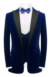 Fancy Navy Blue 3 Piece Velvet Men's Prom Suit