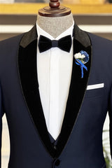Fancy Navy Blue Peaked Lapel 2 Piece Men's Prom Suit