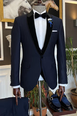 Fancy Navy Blue Peaked Lapel 2 Piece Men's Prom Suit
