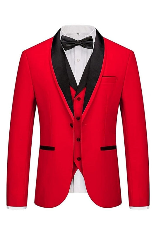 Fancy Red 3 Piece Shawl Lapel Men's Wedding Suit