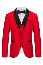 Fancy Red 3 Piece Shawl Lapel Men's Wedding Suit