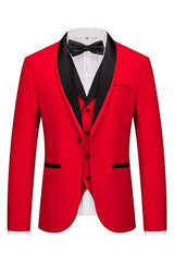 Fancy Red 3 Piece Shawl Lapel Men's Wedding Suit