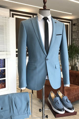 Fashion Blue Peaked Lapel 2 Piece Prom Suit