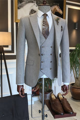 Fashion Gray Notched Lapel 3 Piece Prom Suit