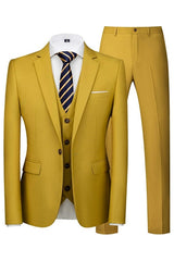 Fashion Mustard Notched Lapel 3 Piece Men's Prom Suit