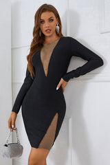 Fashion Sheath Jewel Black Homecoming Dresses Party Dresses with Long Sleeves