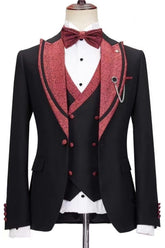 Fitted Peaked Lapel Three Piece Wedding Suit