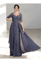 Floor-Length Mother of the Bride Dresses with A-Line and Princess Scoop Necklines