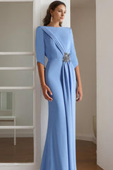 Floor-Length Mother of the Bride & Groom Dresses with Rhinestone Sheath/Column Scoop and 1/2 Length Sleeves