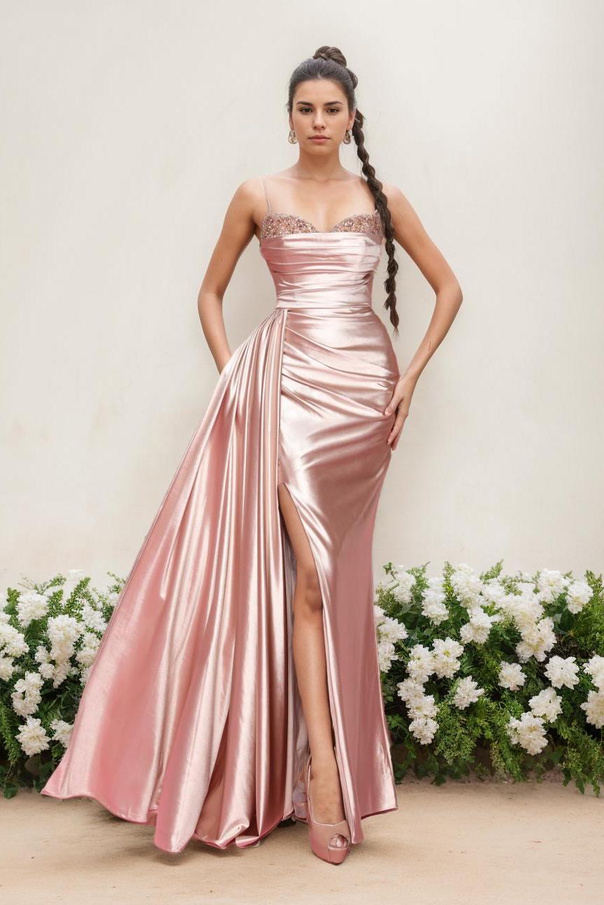 Floor-Length Sleeveless Mother of the Bride Dress with Spaghetti Straps and Side Split