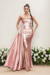 Floor-Length Sleeveless Mother of the Bride Dress with Spaghetti Straps and Side Split