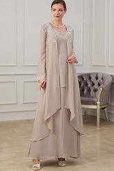 Floor-Length V-Neck A-Line Princess Gown for the Mother of the Bride