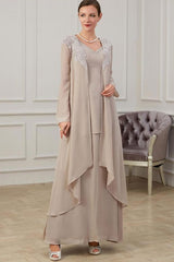 Floor-Length V-Neck A-Line Princess Gown for the Mother of the Bride