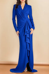 Floor-Length V-Neck Trumpet Mother of the Bride Dress with Mermaid Silhouette and Side Split