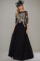Floor-length A-line Princess Gown with Jewel Neckline and Lace Ruffle Details