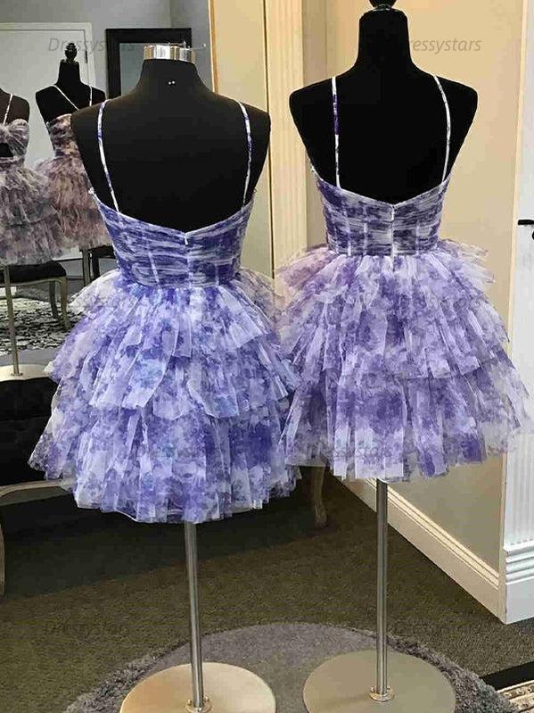 Dressystars Flower A-Line Tiered Tulle Spaghetti Straps Homecoming Dress