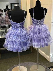 Dressystars Flower A-Line Tiered Tulle Spaghetti Straps Homecoming Dress