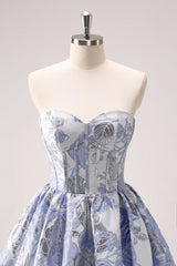 Fluffy Blue Homecoming Dresses Corset Strapless A Line Short Cocktail Dresses