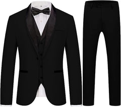 Formal Black 3 Piece Shawl Lapel Men's Wedding Suit