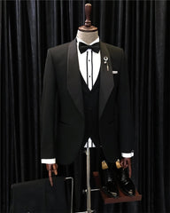 Formal Black 3 Piece Shawl Lapel Men's Wedding Suit