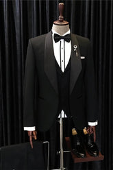 Formal Black 3 Piece Shawl Lapel Men's Wedding Suit