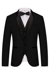 Formal Black 3 Piece Shawl Lapel Men's Wedding Suit
