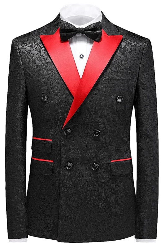 Formal Black Jacquard Double Breasted 3 Piece Prom Suit