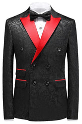 Formal Black Jacquard Double Breasted 3 Piece Prom Suit
