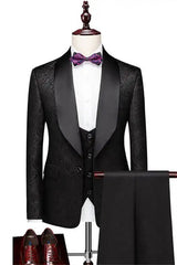 Formal Black Shawl Lapel 3 Piece Wedding Suit
