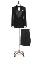 Formal Black Shawl Lapel Double Breasted Jacquard Wedding Suit