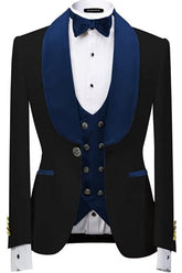 Formal Navy Blue Shawl Lapel 3 Piece Velvet Wedding Suit