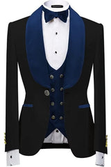 Formal Navy Blue Shawl Lapel 3 Piece Velvet Wedding Suit