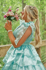Royal Blue A Line V Neck Ruffled Long Prom Dress