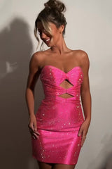 Fuchsia Cut Out Tight Homecoming Dresses Beaded Short Cocktail Dresses