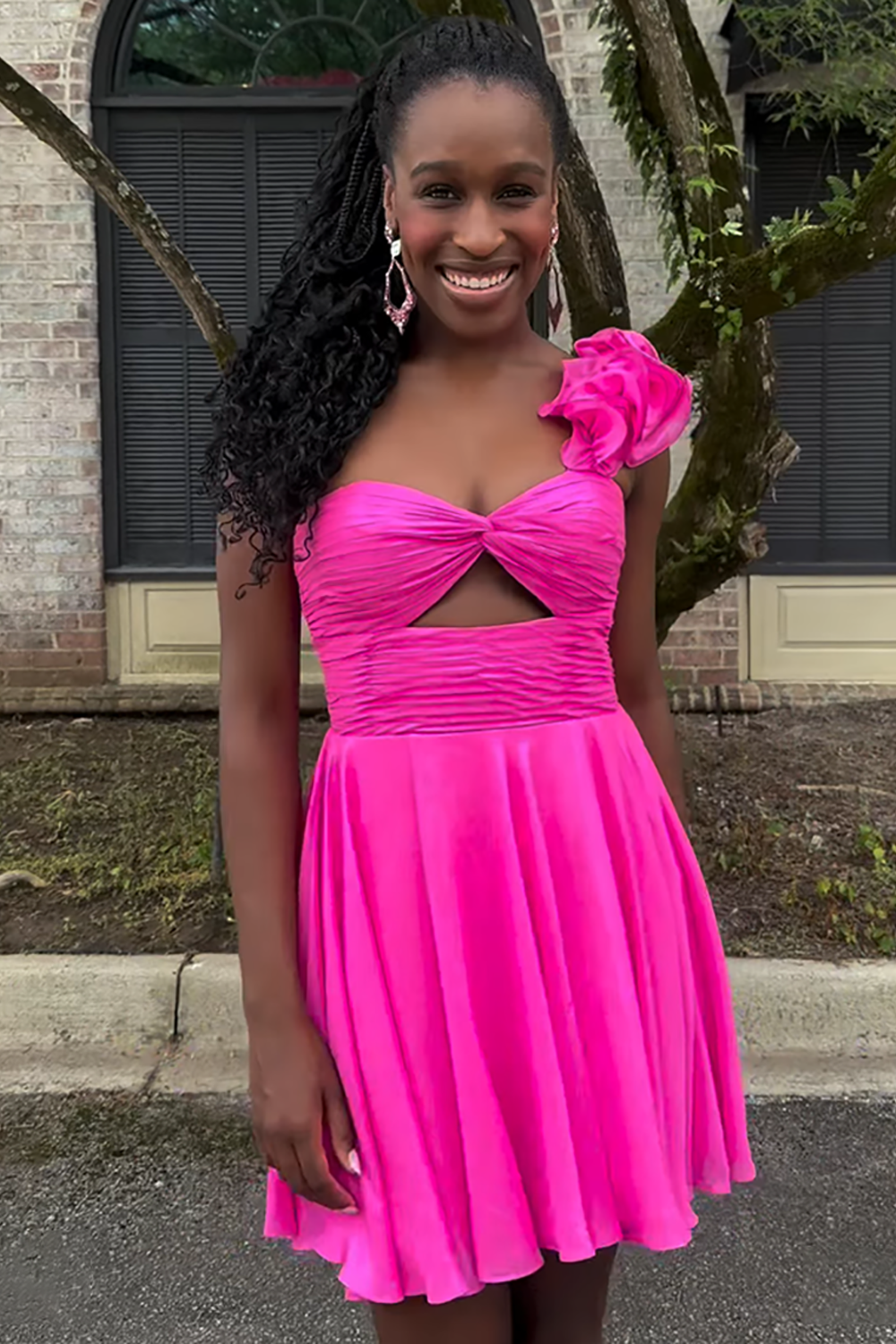 Fuchsia Floral Homecoming Dresses Chiffon A Line Short Cocktail Dresses