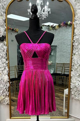 Fuchsia Homecoming Dresses A-Line Halter Pleated Short Cocktail Dresses