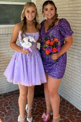 Fuchsia Homecoming Dresses Corset Lace A-Line Tulle Cocktail Dresses