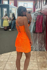 Fuchsia Homecoming Dresses Lace Up Back Tight Short Cocktail Dresses with Sequin