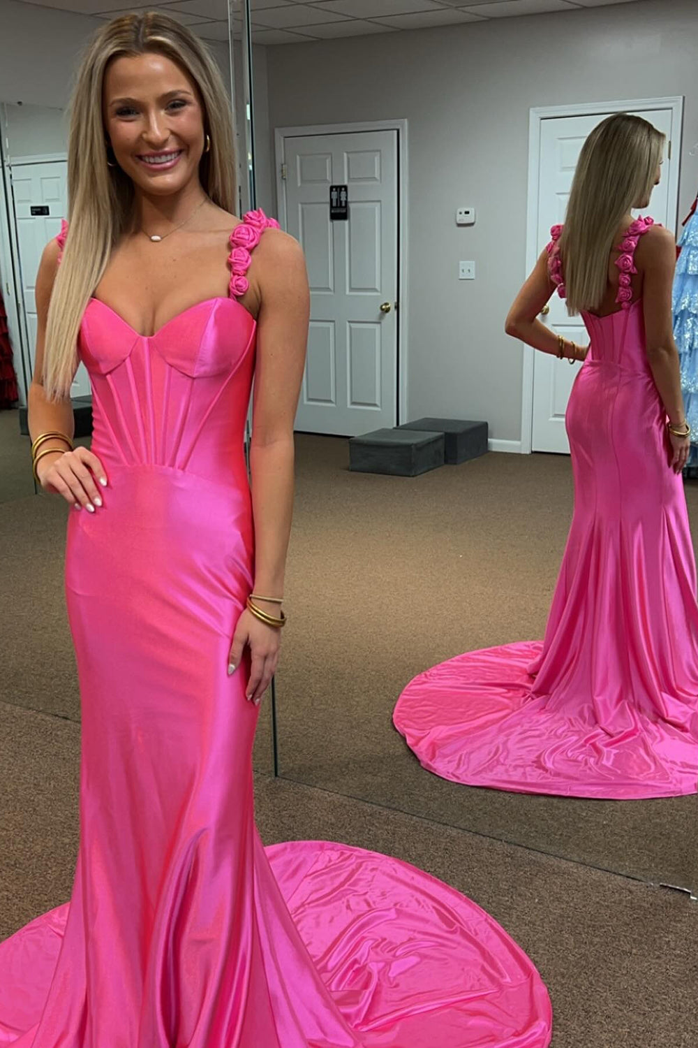 Fuchsia Mermaid Long Satin Prom Dress