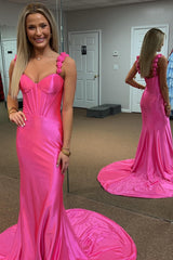 Fuchsia Mermaid Long Satin Prom Dress