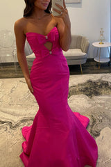Fuchsia Mermaid Prom Dress Satin Strapless Keyhole Long Formal Dress With Bows